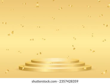 Golden Stage Podium in Golden Background for Award Ceremony or  Event Exhibition. Winner Podium. Vector Illustration.