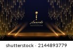 Golden Stage Spotlights Royal Awards Graphics Background. Lights Elegant Shine Modern Template. Space Falling Star Particles Corporate Template. Classy speedy lines Abstract trophy Certificate Banner.