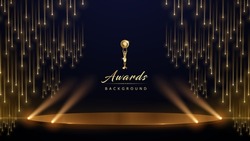 Golden Stage Spotlights Royal Awards Graphics Background. Lights Elegant Shine Modern Template. Space Falling Star Particles Corporate Template. Classy Speedy Lines Abstract Trophy Certificate Banner.