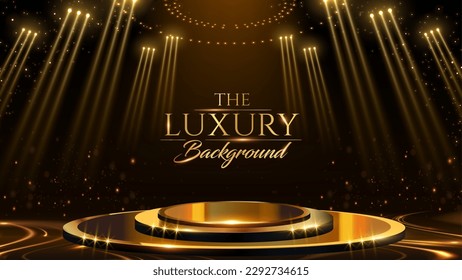 Golden Stage Spotlights Royal Awards Graphics Background. Lights Elegant Shine Modern Template. Luxury Premium Corporate Template. Event Show Backdrop. svg