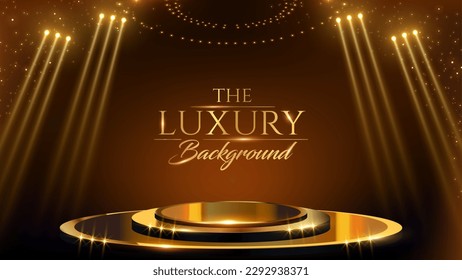 Golden Stage Spotlights Royal Awards Graphics Background. Lights Elegant Shine Modern Template. Luxury Premium Corporate Template. Event Show Backdrop.