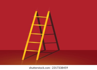 The golden staircase goes on the golden staircase and leads to the top. Concept of inspiration ladder, successful leadership and business achievement