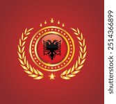 Golden Stamp With Flag. Albania Flag Stamp. Made in Stamp Isolated in White Background. Royal, Allegiance, Symbol, Vector, Icon, Illustration.