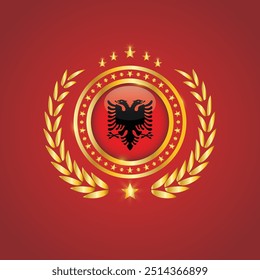 Golden Stamp With Flag. Albania Flag Stamp. Made in Stamp Isolated in White Background. Royal, Allegiance, Symbol, Vector, Icon, Illustration.