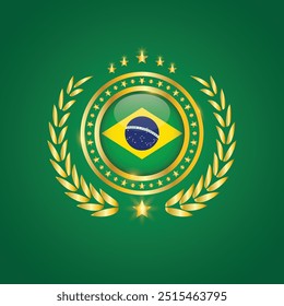 Carimbo Dourado Com Bandeira. Carimbo da Bandeira do Brasil. Feito em selo isolado em fundo branco. Real, Lealdade, Símbolo, Vetor, Ícone, Ilustração.