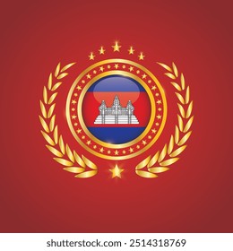 Golden Stamp With Flag. Cambodia Flag Stamp. Made in Stamp Isolated in White Background. Royal, Allegiance, Symbol, Vector, Icon, Illustration.