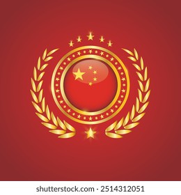 Golden Stamp With Flag. China Flag Stamp. Made in Stamp Isolated in White Background. Royal, Allegiance, Symbol, Vector, Icon, Illustration.