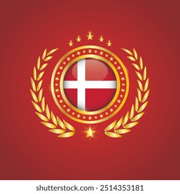 Golden Stamp With Flag. Denmark Flag Stamp. Made in Stamp Isolated in White Background. Royal, Allegiance, Symbol, Vector, Icon, Illustration.