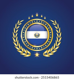 Carimbo Dourado Com Bandeira. Carimbo da bandeira de El Salvador. Feito em selo isolado em fundo branco. Real, Lealdade, Símbolo, Vetor, Ícone, Ilustração.