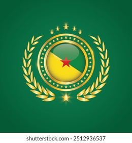 Golden Stamp With Flag. French Guiana Flag Stamp. Made in Stamp Isolated in White Background. Royal, Allegiance, Symbol, Vector, Icon, Illustration.