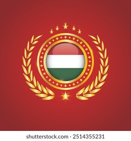 Golden Stamp With Flag. Hungary Flag Stamp. Made in Stamp Isolated in White Background. Royal, Allegiance, Symbol, Vector, Icon, Illustration.