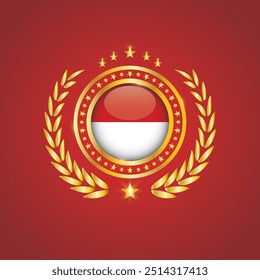 Golden Stamp With Flag. Indonesia Flag Stamp. Made in Stamp Isolated in White Background. Royal, Allegiance, Symbol, Vector, Icon, Illustration.