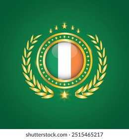 Carimbo Dourado Com Bandeira. Carimbo da bandeira da Irlanda. Feito em selo isolado em fundo branco. Real, Lealdade, Símbolo, Vetor, Ícone, Ilustração.