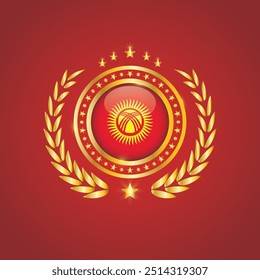 Golden Stamp With Flag. Kyrgyzstan Flag Stamp. Made in Stamp Isolated in White Background. Royal, Allegiance, Symbol, Vector, Icon, Illustration.