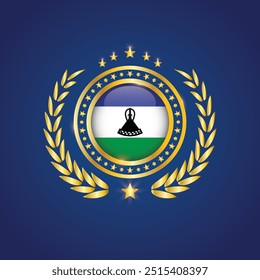 Golden Stamp With Flag. Lesotho Flag Stamp. Made in Stamp Isolated in White Background. Royal, Allegiance, Symbol, Vector, Icon, Illustration.