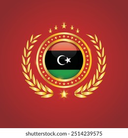Golden Stamp With Flag. Libya Flag Stamp. Made in Stamp Isolated in White Background. Royal, Allegiance, Symbol, Vector, Icon, Illustration.