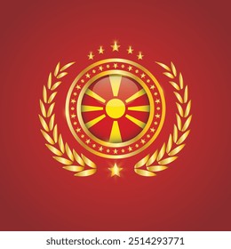 Golden Stamp With Flag. Macedonia Flag Stamp. Made in Stamp Isolated in White Background. Royal, Allegiance, Symbol, Vector, Icon, Illustration.