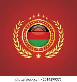 Golden Stamp With Flag. Malawi Flag Stamp. Made in Stamp Isolated in White Background. Royal, Allegiance, Symbol, Vector, Icon, Illustration.