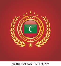 Golden Stamp With Flag. Maldives Flag Stamp. Made in Stamp Isolated in White Background. Royal, Allegiance, Symbol, Vector, Icon, Illustration.