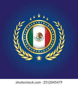 Carimbo Dourado Com Bandeira. Carimbo da Bandeira do México. Feito em selo isolado em fundo branco. Real, Lealdade, Símbolo, Vetor, Ícone, Ilustração.