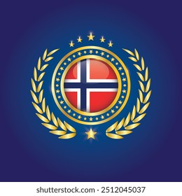 Carimbo Dourado Com Bandeira. Carimbo da bandeira da Noruega. Feito em selo isolado em fundo branco. Real, Lealdade, Símbolo, Vetor, Ícone, Ilustração.