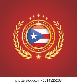 Golden Stamp With Flag. Puerto Rico Flag Stamp. Made in Stamp Isolated in White Background. Royal, Allegiance, Symbol, Vector, Icon, Illustration.