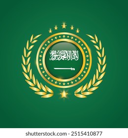 Carimbo Dourado Com Bandeira. Carimbo da bandeira da Arábia Saudita. Feito em selo isolado em fundo branco. Real, Lealdade, Símbolo, Vetor, Ícone, Ilustração.