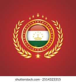 Golden Stamp With Flag. Tajikistan Flag Stamp. Made in Stamp Isolated in White Background. Royal, Allegiance, Symbol, Vector, Icon, Illustration.