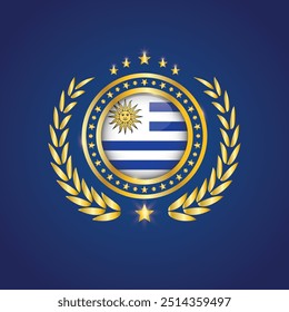 Carimbo Dourado Com Bandeira. Carimbo da Bandeira do Uruguai. Feito em selo isolado em fundo branco. Real, Lealdade, Símbolo, Vetor, Ícone, Ilustração.