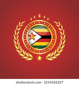 Golden Stamp With Flag. Zimbabwe Flag Stamp. Made in Stamp Isolated in White Background. Royal, Allegiance, Symbol, Vector, Icon, Illustration.