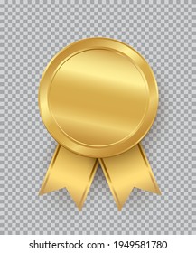 Golden stamp with ribbons isolated on transparent background. Luxury seal. Vector design element