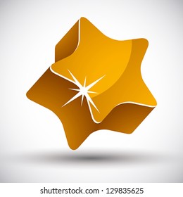 Golden star 3d vector icon.