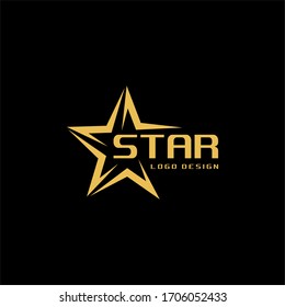 Golden Star Abstract Logo Design Template On Black Background
