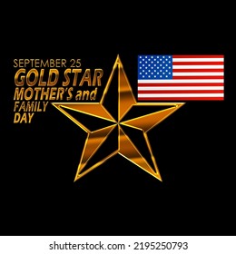 Golden star with American flag and bold text isolated on black background to commemorate Gold Star Mother’s and Family Day on September 25