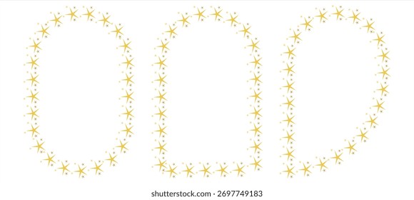 Golden star arch frame set, shiny gold decorative border for festive celebration, wedding and holiday background