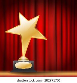 golden star award on red curtain background