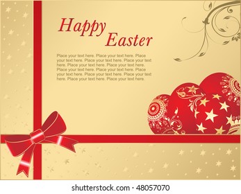 golden star background background with decorated egg and ribbon