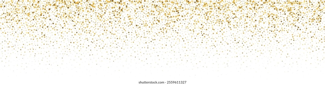 Golden star background with glittering confetti and falling stardust. magical yellow pattern for holidays. Flat vector illustration isolated