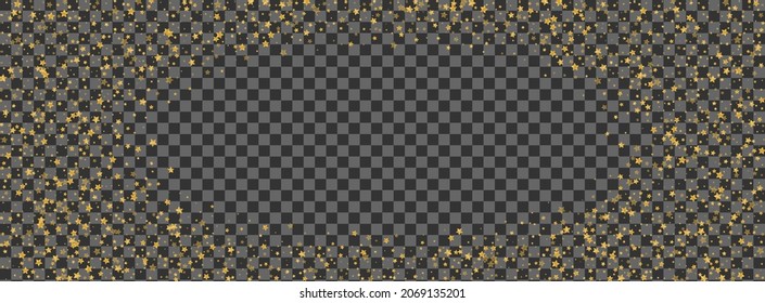 Golden Star Background  Transparent Vector. Sequin Pattern Template. Bright Particle. Greeting Frame. Gold Spark Success.