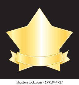 Golden star with banner. Vector icon.