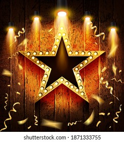 Golden star with blank banner. Vector illustration