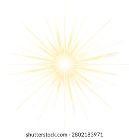 Golden star burst light flare, radiant glowing rays, isolated on black background, vector illustration, clean sharp lines, no text or logos.