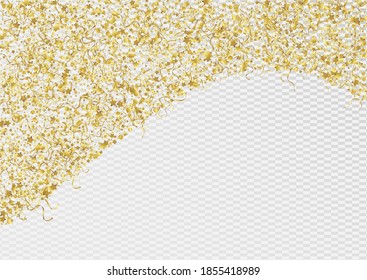 Golden Star Carnival Vector Transparent Background. Anniversary Ribbon Design. Confetti Isolated Template. Gold Fun Illustration.