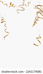 Golden Star Celebrate Vector Transparent Background. Happy Confetti Illustration. Streamer Festive Template. Gold Carnival Invitation.
