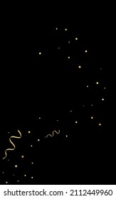 Golden Star Celebration Vector Black Background. Christmas Confetti Poster. Spiral Party Plant. Gold Festive Branch.