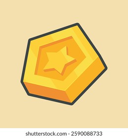 golden star coin token with outline flat vector design.