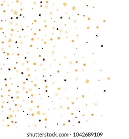 Golden star confetti. Fallen glitter vector background. White and yellow geometric stars explosion for invitation card. New year and christmas celebration template. Bright glitter flat illustration.