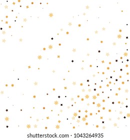 Golden star confetti. Fallen glitter vector background. White and yellow geometric stars explosion for invitation card. New year and christmas celebration template. Bright glitter flat illustration.