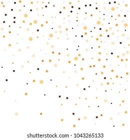 Golden star confetti. Fallen glitter vector background. White and yellow geometric stars explosion for invitation card. New year and christmas celebration template. Bright glitter flat illustration.