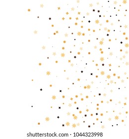 Golden star confetti. Fallen glitter vector background. White and yellow geometric stars explosion for invitation card. New year and christmas celebration template. Bright glitter flat illustration.